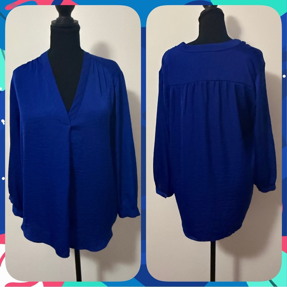 Vince Camuto Vibrant Blue Women's Long Sleeve Blouse-Sz large